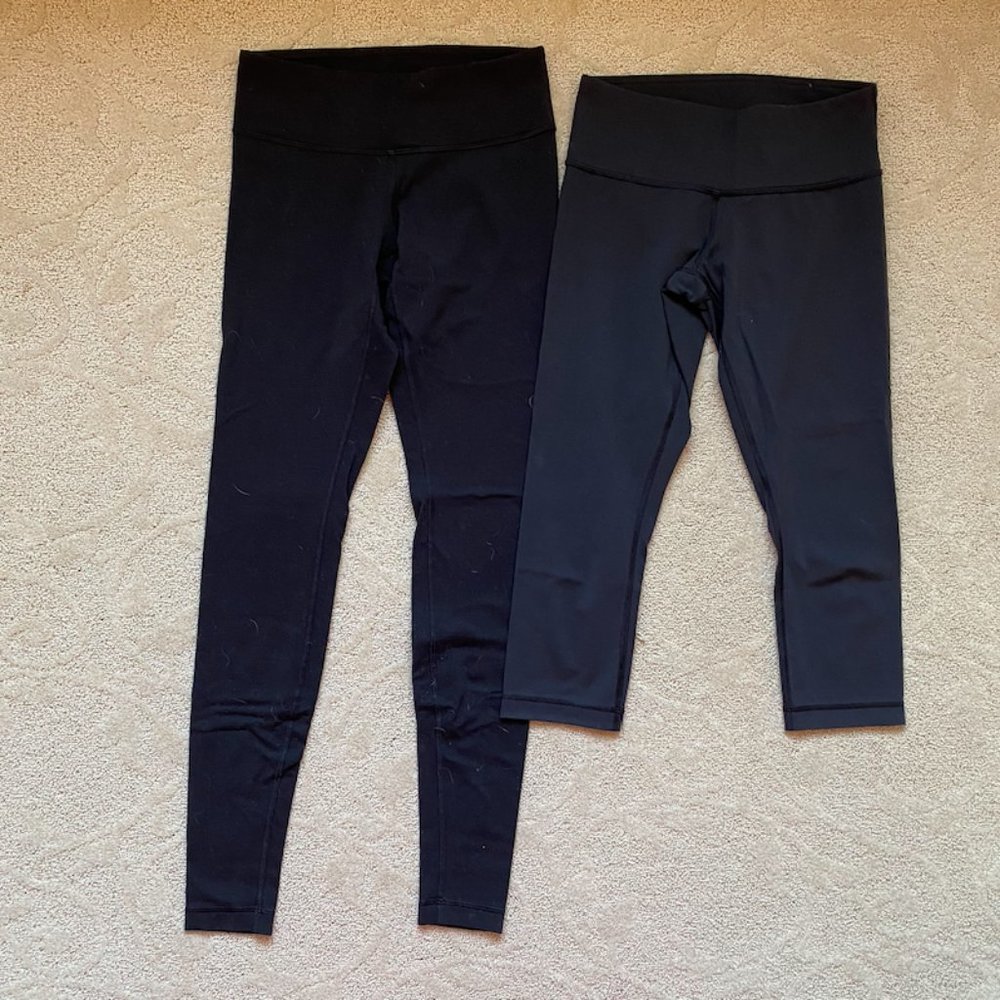 Two pairs of black Lululemon leggings, size 4